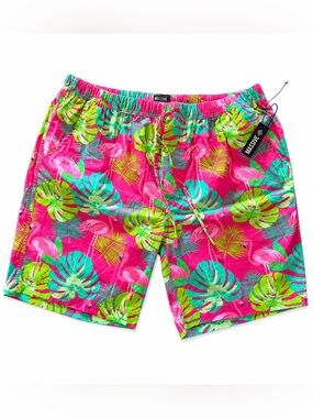 MASSIVE Tropical Flamingo Swim Shorts - Hot Pink & Neon Green XL